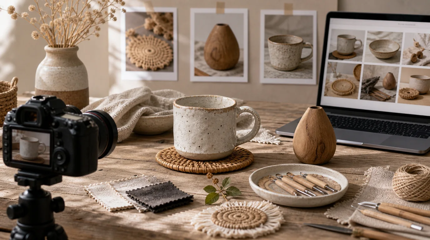 Handmade craft product photography showing texture, edges, and maker details