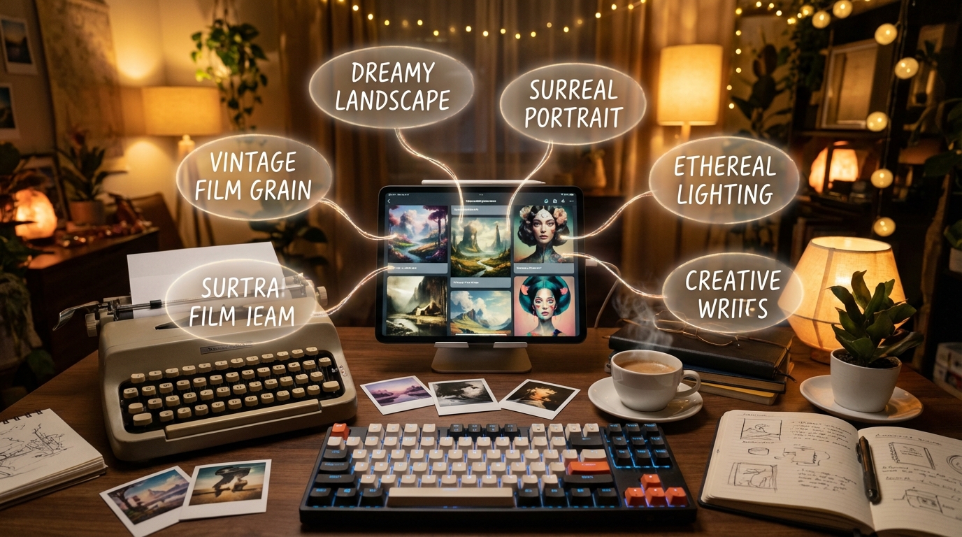 Creative prompt writing workspace for AI photography