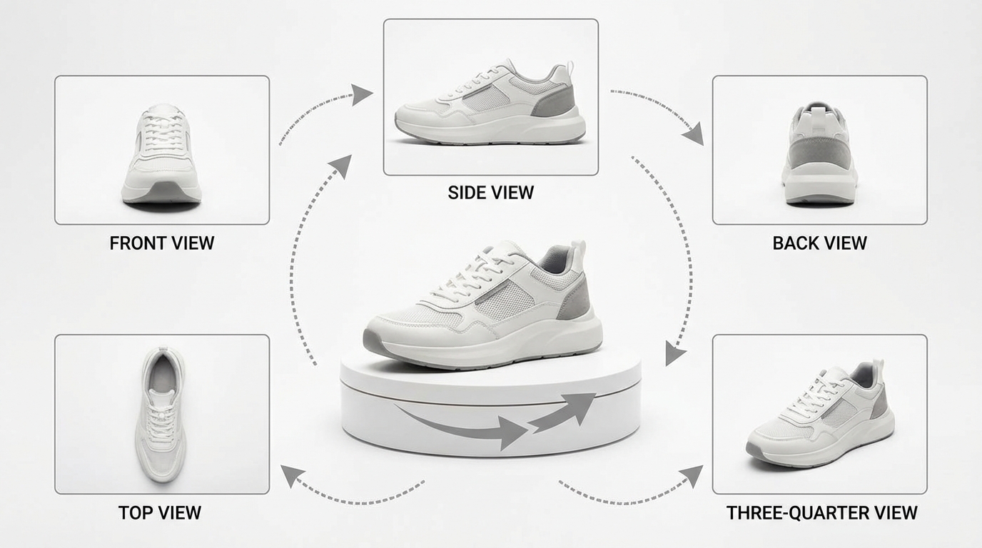 Single product photo generating multiple viewing angles
