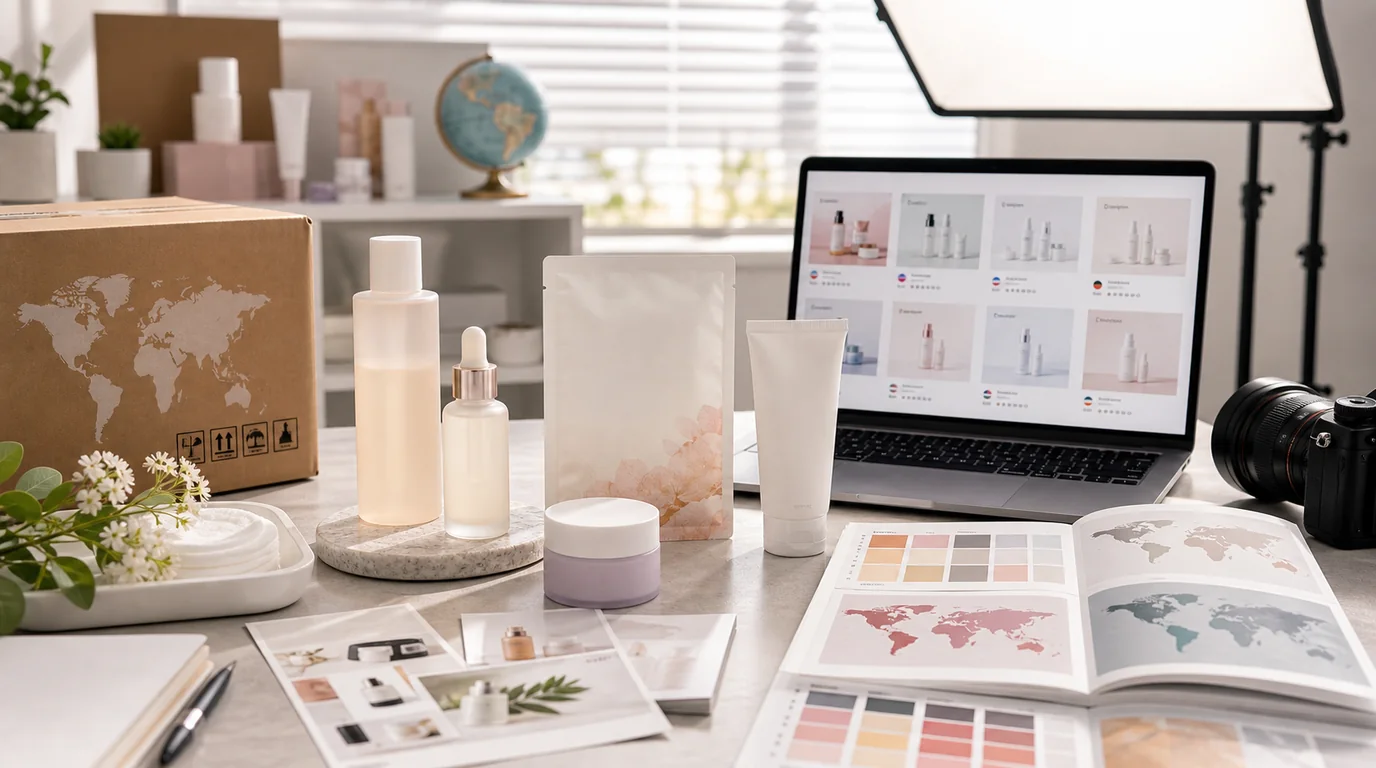K-beauty skincare products localized for global ecommerce product photography