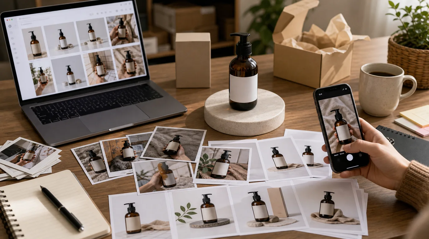 User-generated content photos and AI product images shown together on a product page