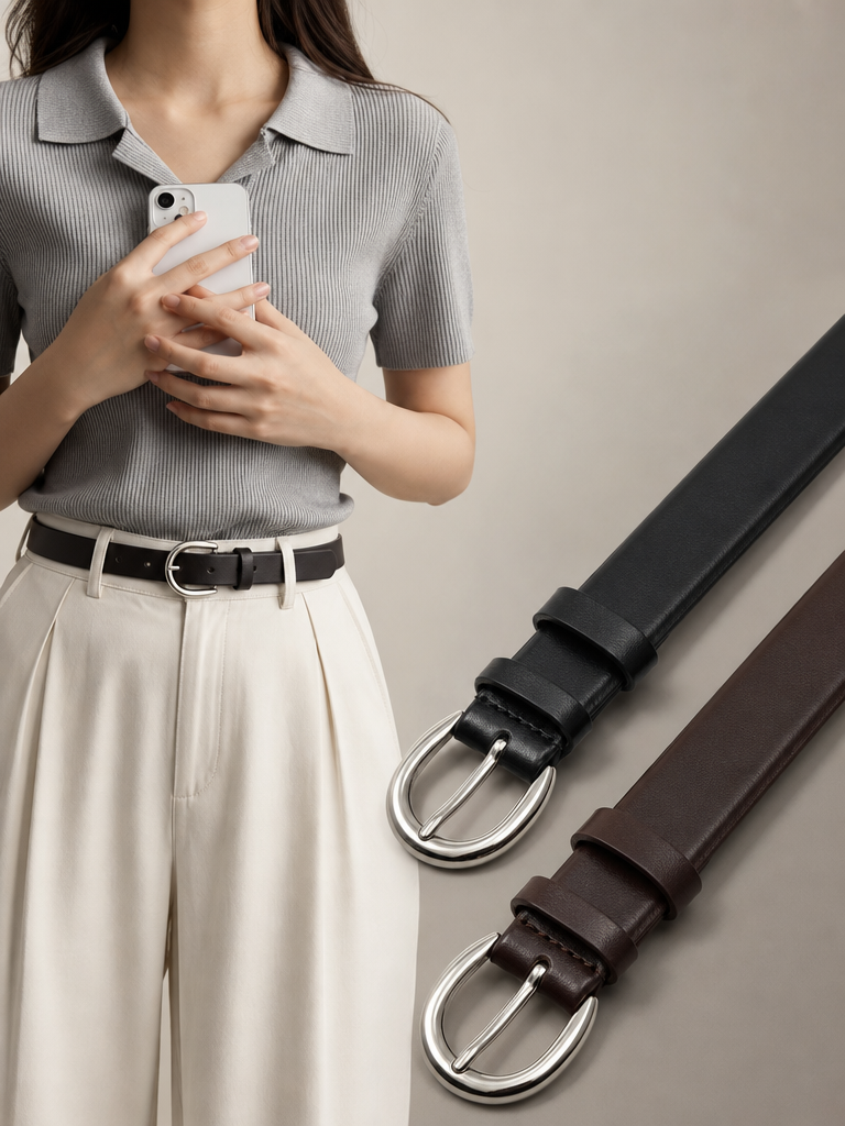 Oval Buckle Leather Belt