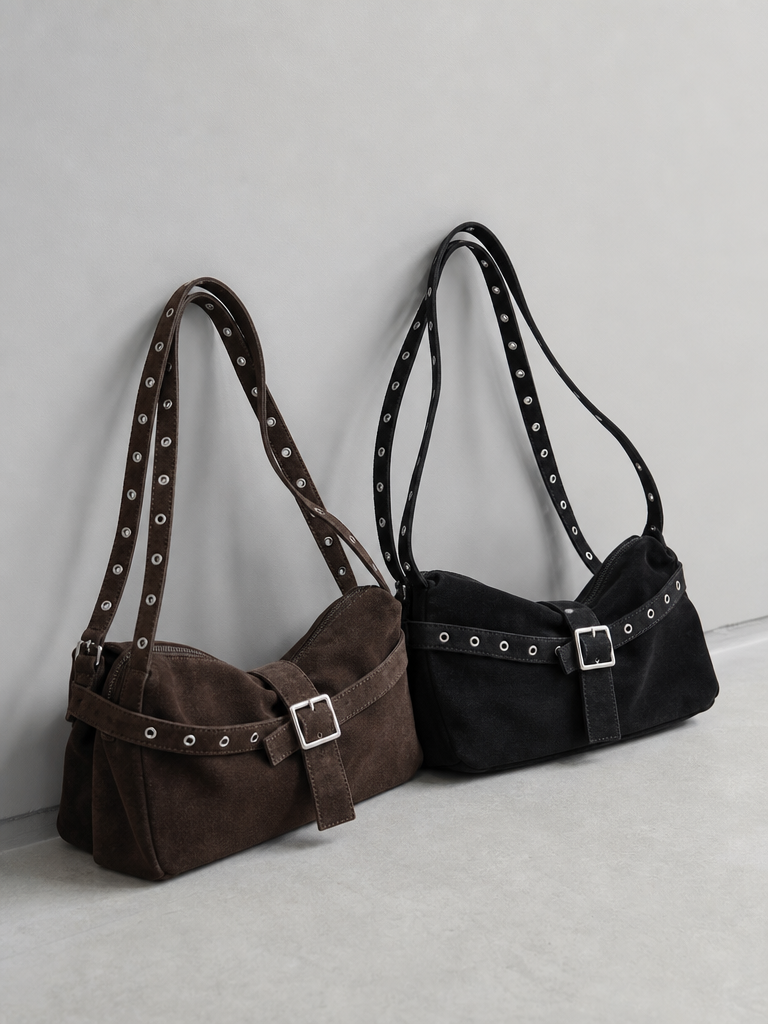 Suede Eyelet Shoulder Bag