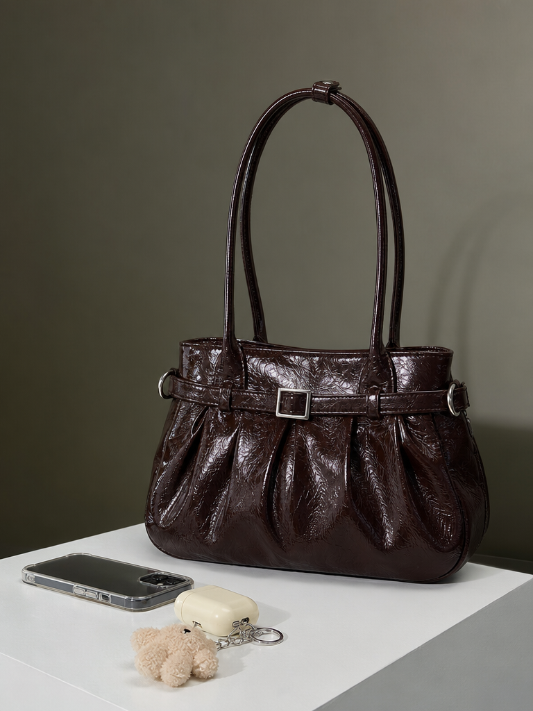 Dark Brown Crinkled Shoulder Bag