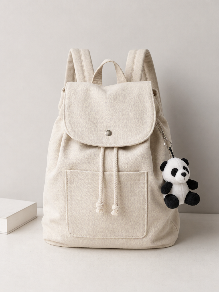 Ivory Canvas Drawstring Backpack