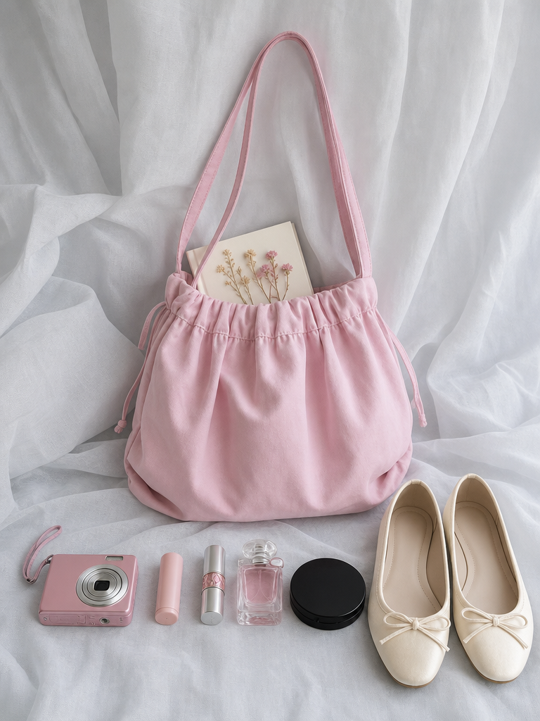 Pastel Pink Drawstring Shoulder Bag