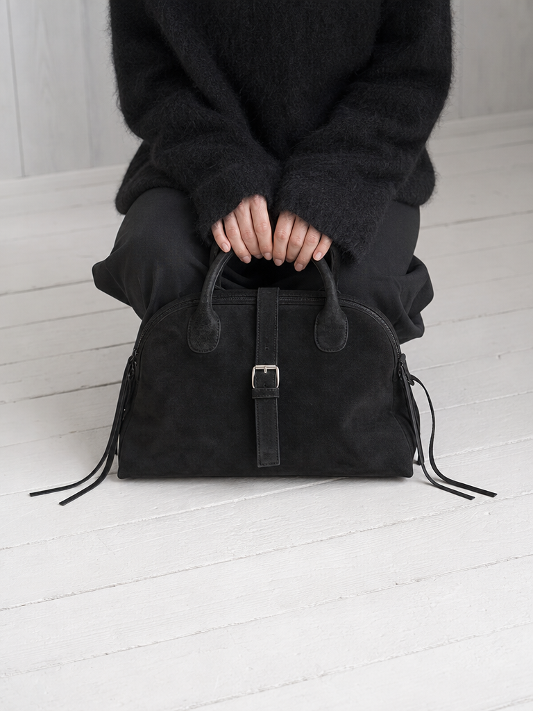 Black Suede Boston Bag
