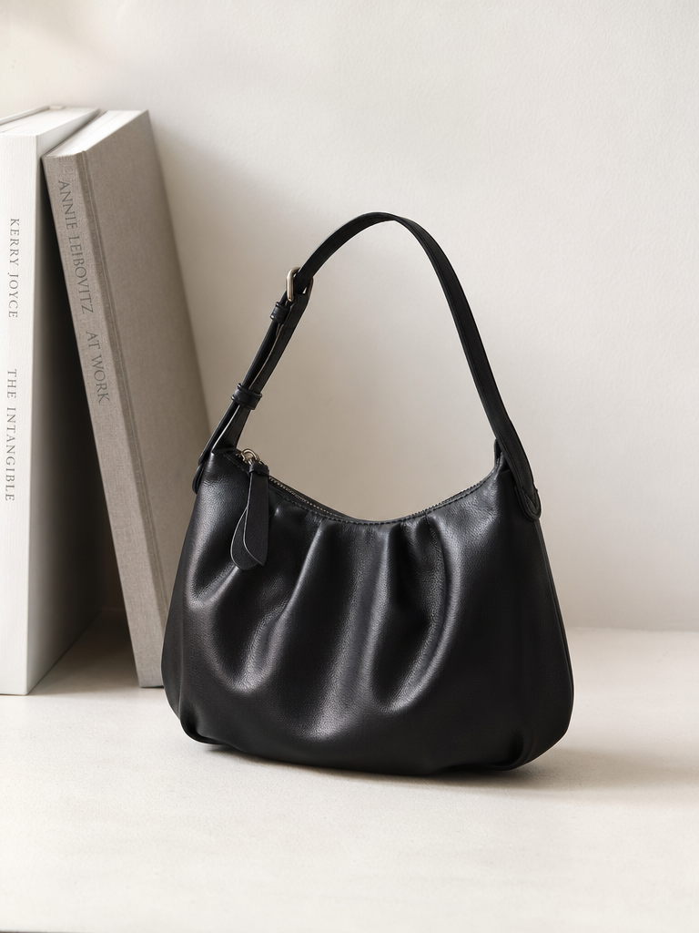 Slouchy Gathered Leather Shoulder Bag