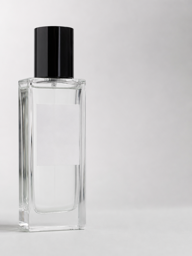 Black Cap Clear Glass Perfume Bottle
