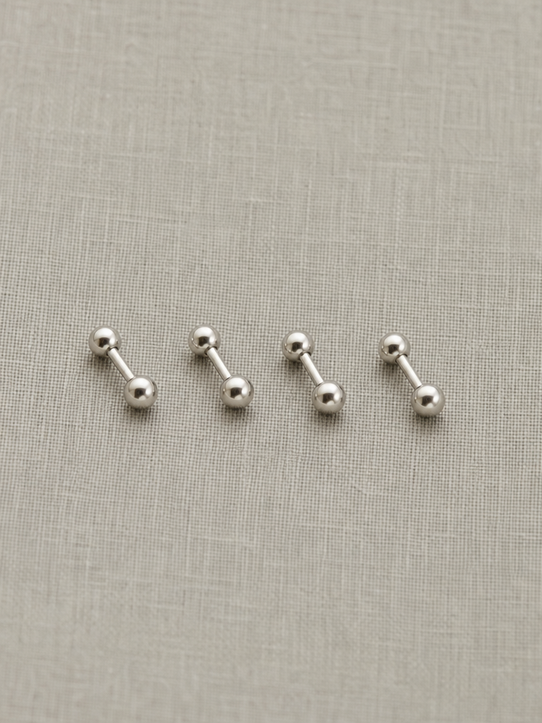 Silver Barbell Stud Earrings, Set of 4