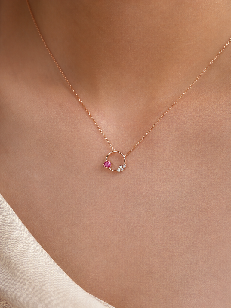 Rose Gold Ruby Circle Necklace