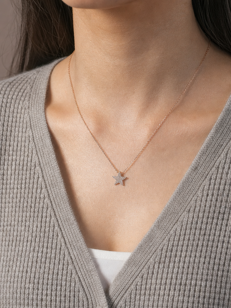 Rose Gold Pavé Star Necklace
