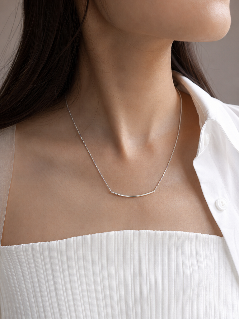 Silver Curved Bar Necklace