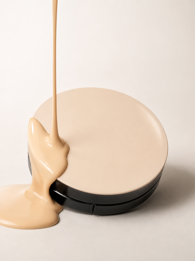Round Cushion Compact with Flowing Liquid Foundation