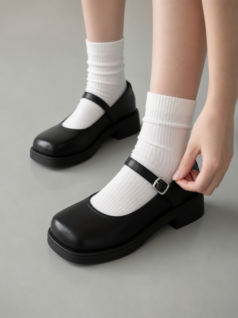 Square-Toe Mary Jane Flats