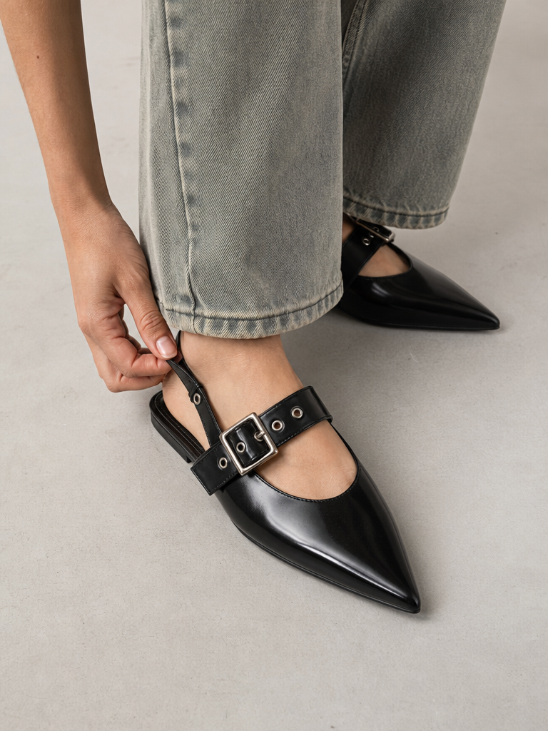 Black Point-Toe Slingback Flats