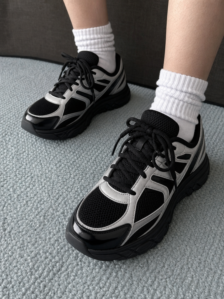 Black Mesh Volume Sneakers