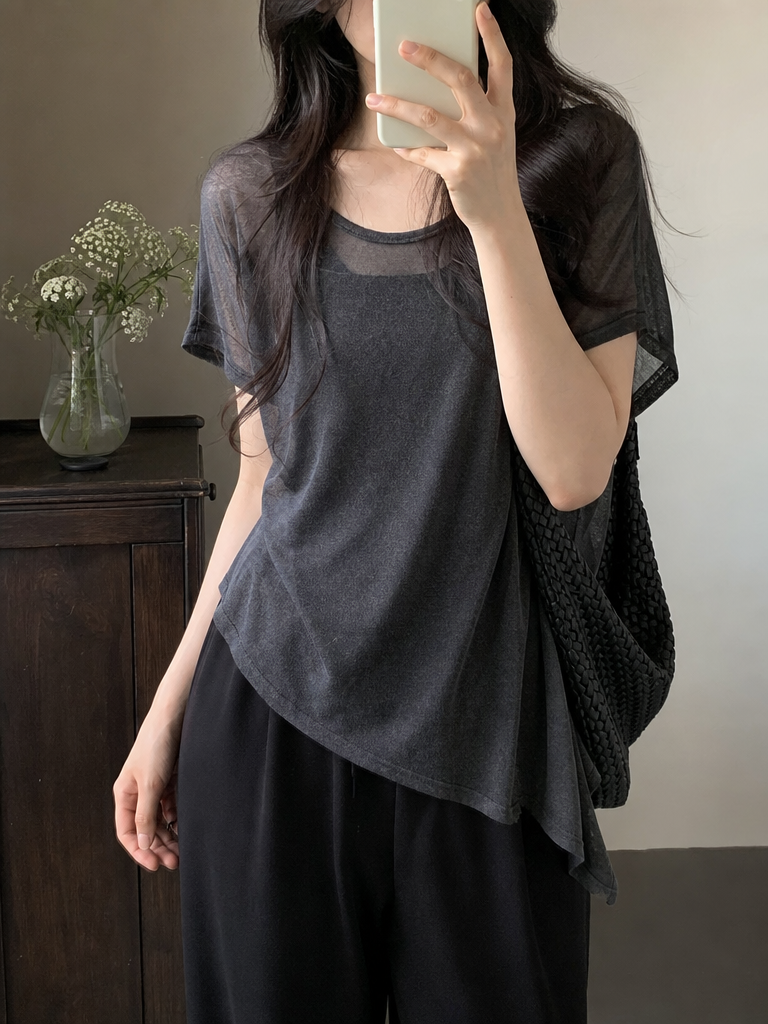 Sheer Layered Short-Sleeve Tee