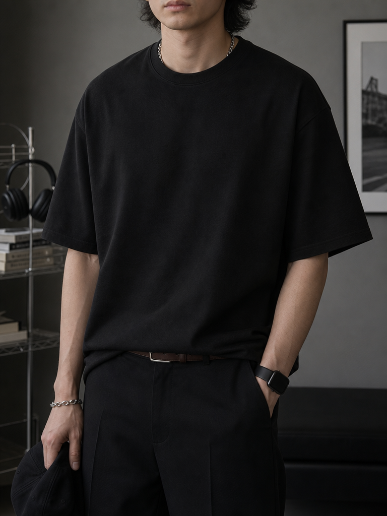 Oversized Black Short-Sleeve T-Shirt