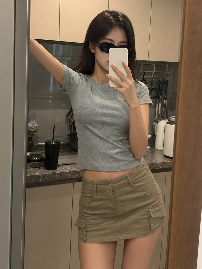 Gray Crop Raglan Tee