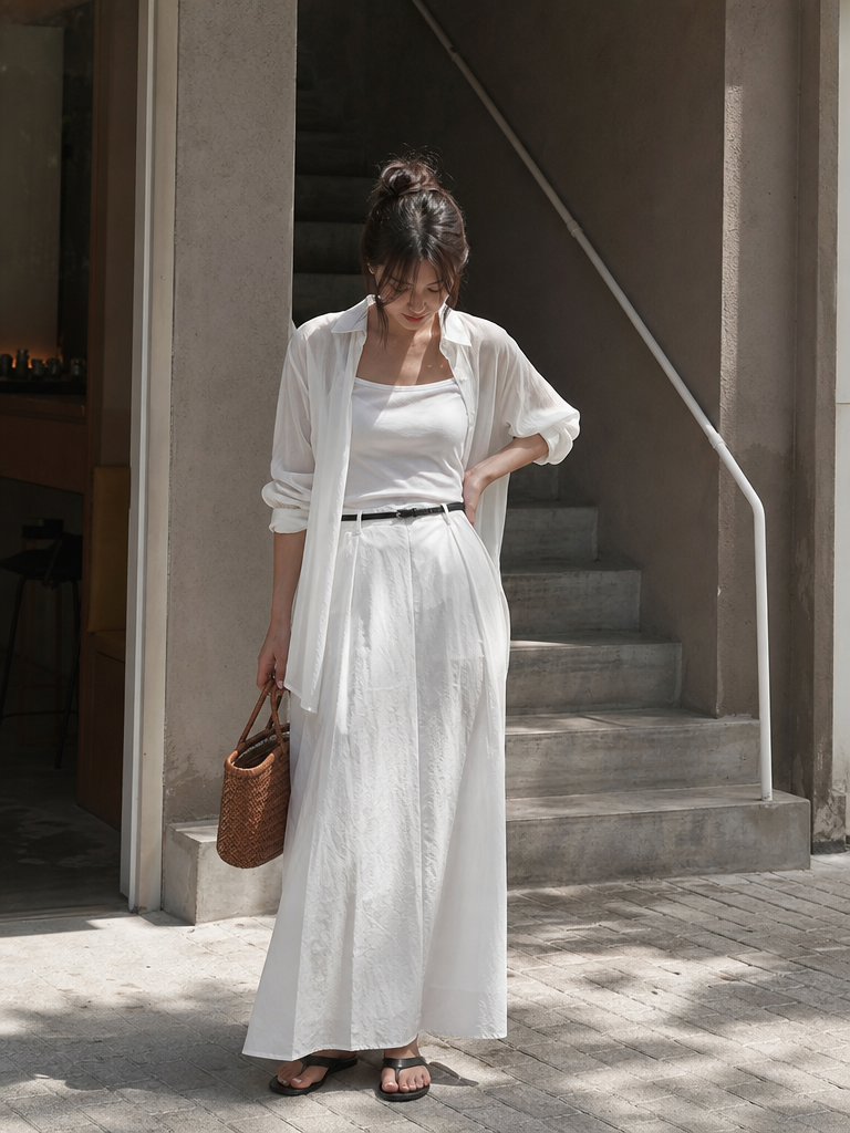 Sheer Oversized Open-Collar Shirt