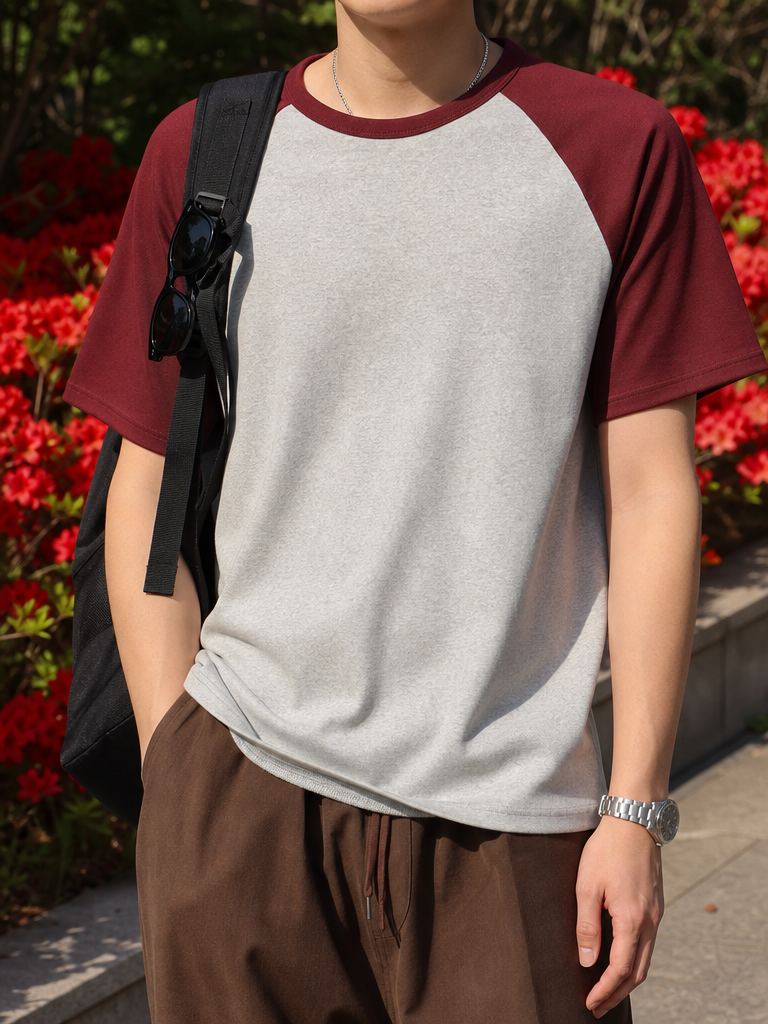 Burgundy Raglan Short Sleeve Tee