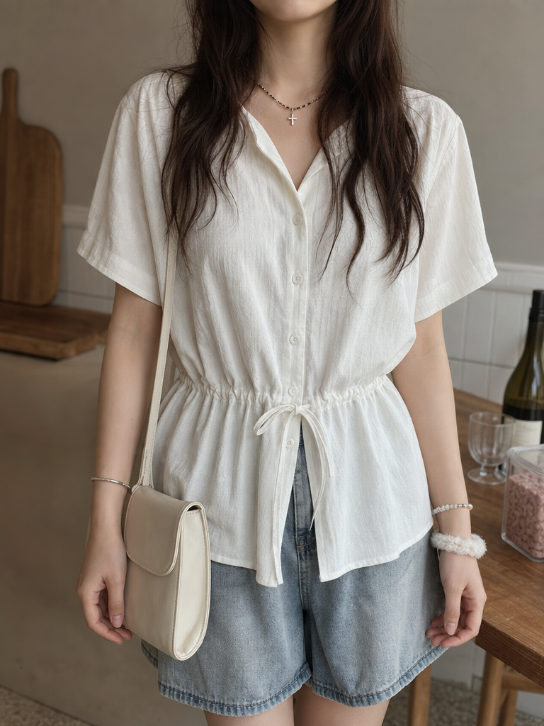 String-Waist Ivory Blouse