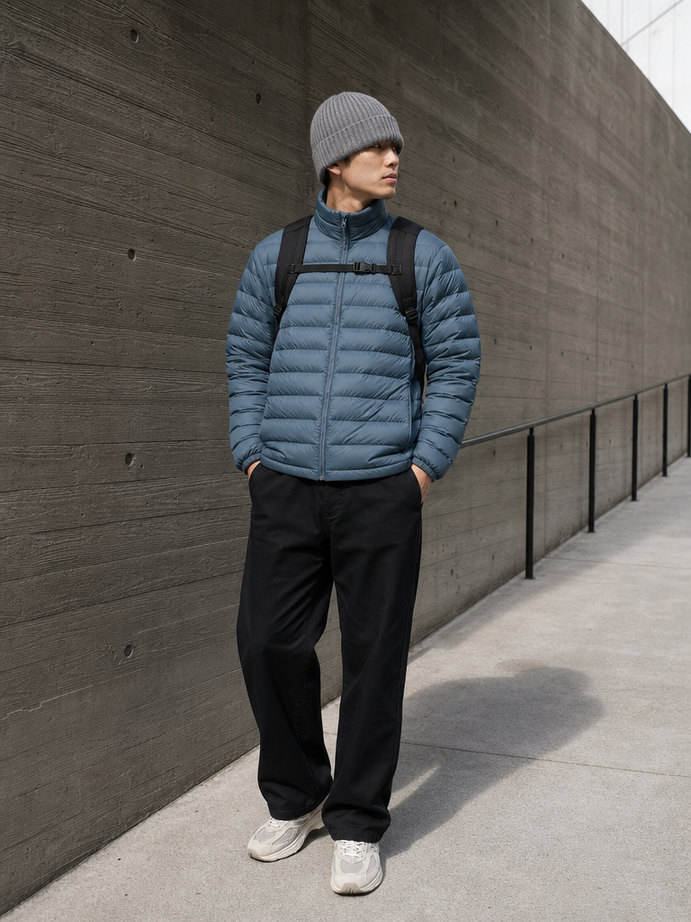 Muted Blue Lightweight Puffer Jacket