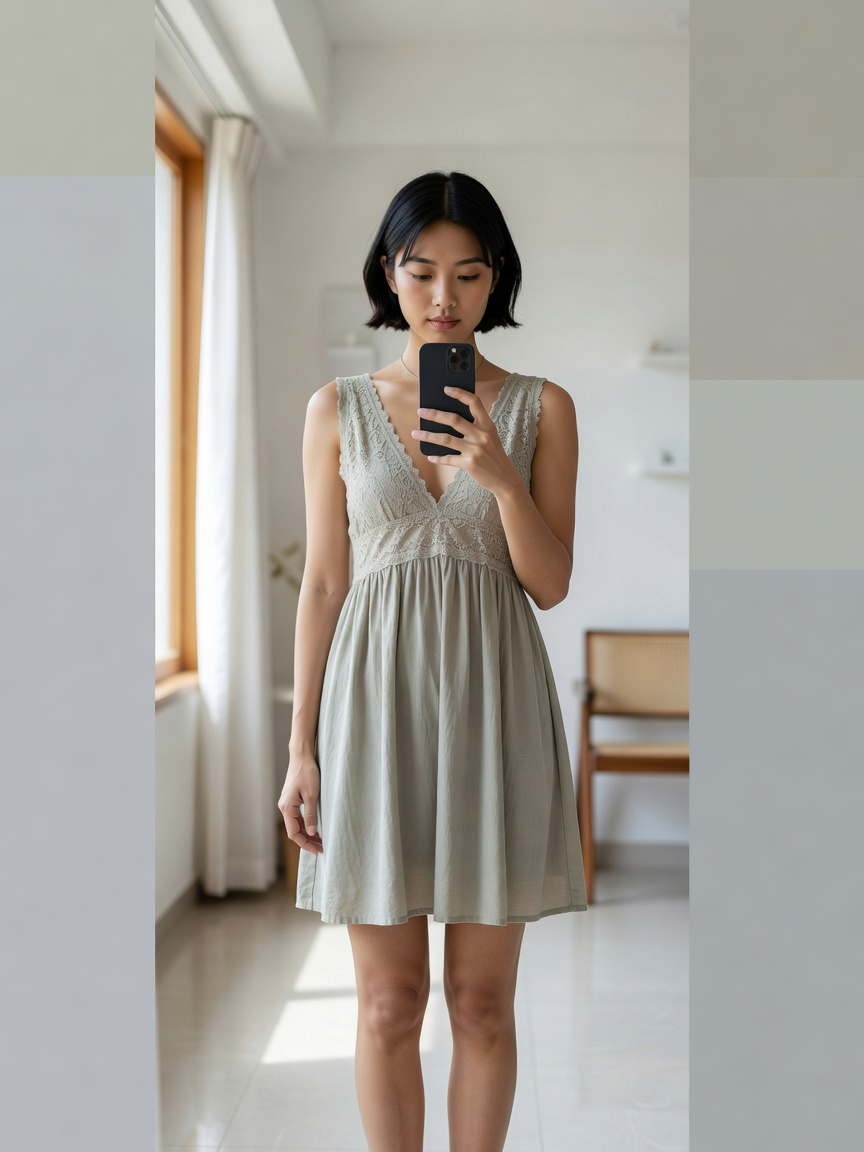 Lace-trimmed camisole mini dress