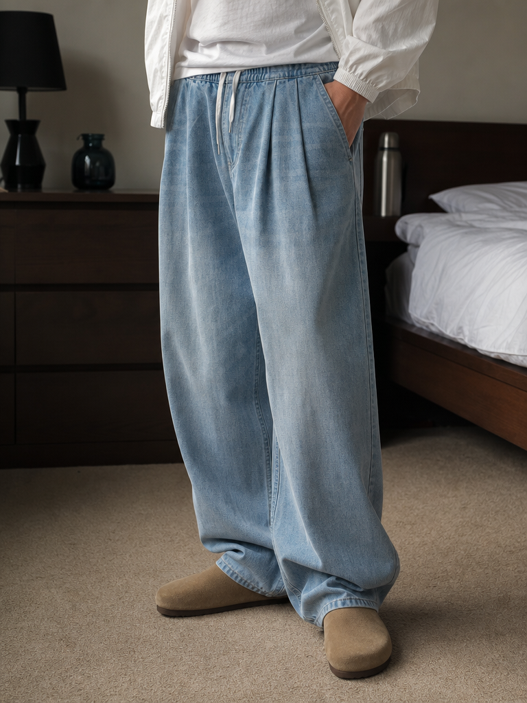 Pleated Wide Denim Pants