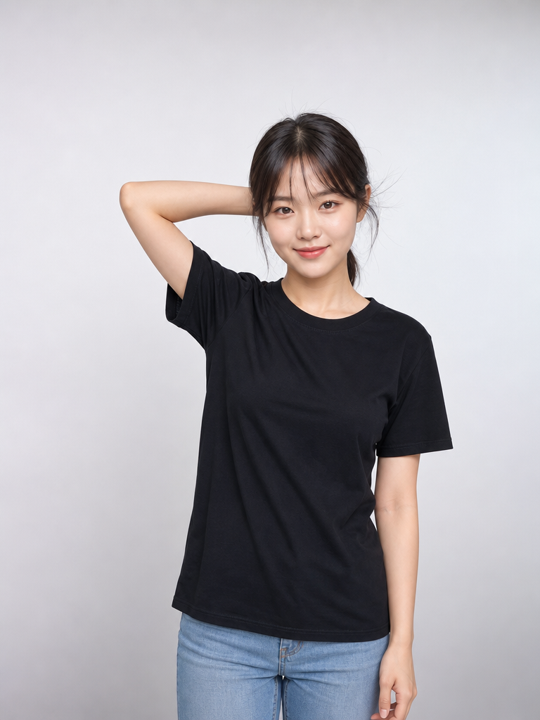 Black Round-Neck Short-Sleeve T-Shirt