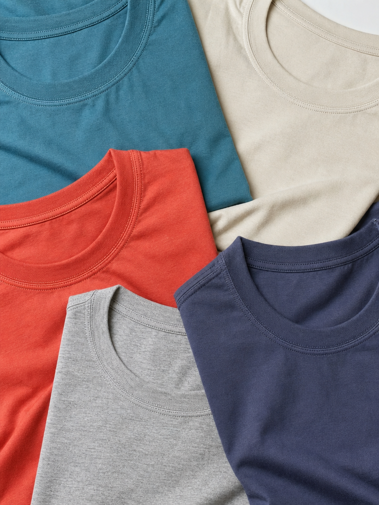 Round-Neck Short-Sleeve T-Shirts, 5 Colors