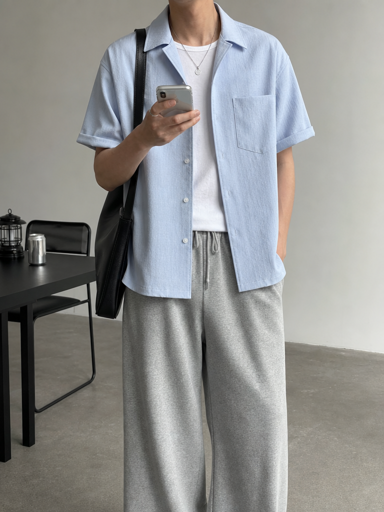 Light Blue Half-Sleeve Collar Shirt