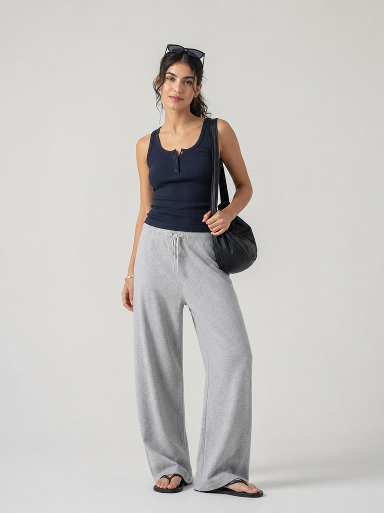 Henley Neck Ribbed Tank Top