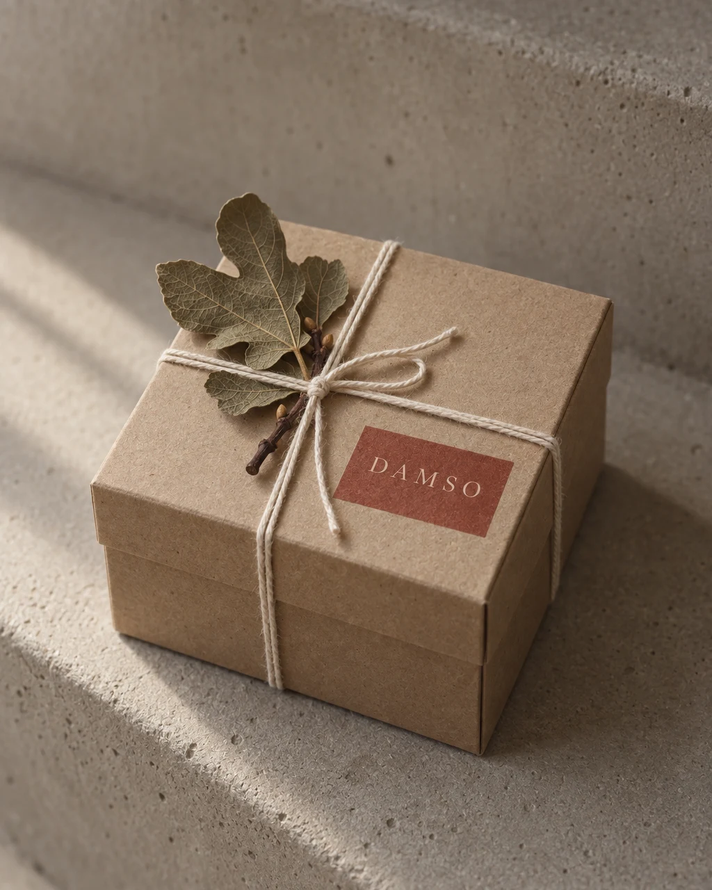 DAMSO gift box on a concrete step