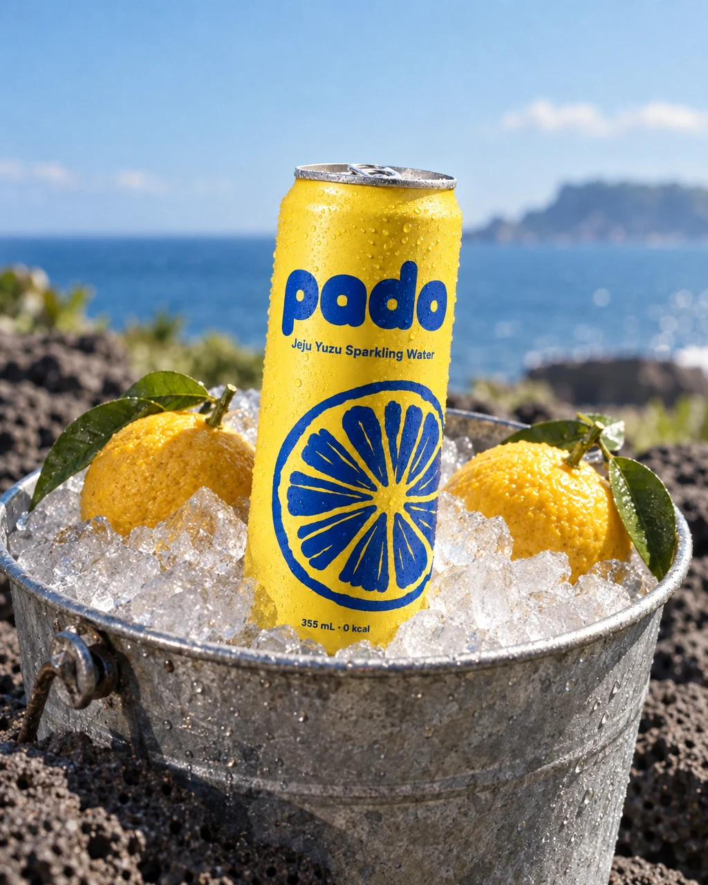 pado can in an ice bucket on a basalt wall